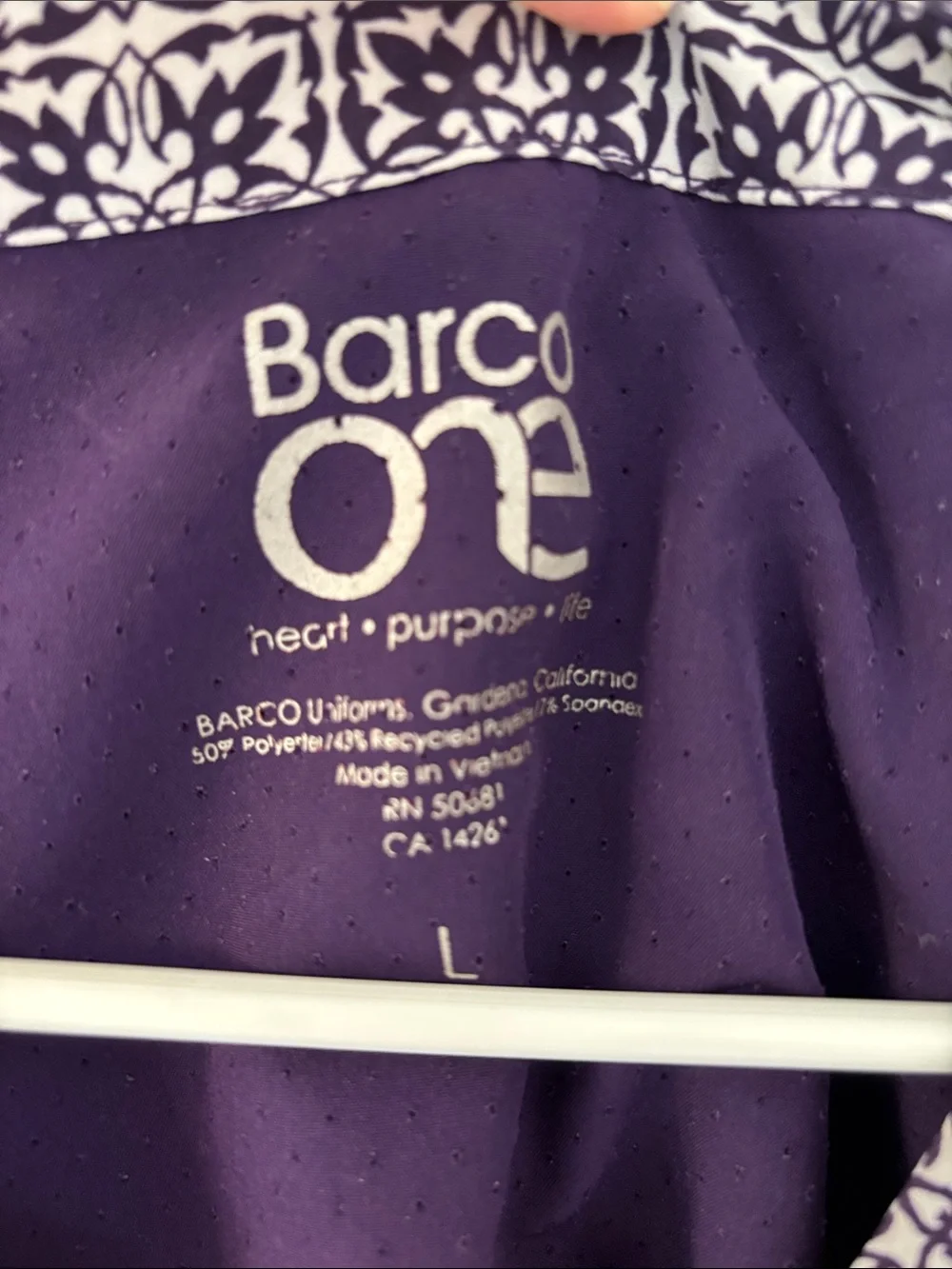 Barco Uniforms Purple Patterned V-Neck Scrub Top - Picture 2 of 5